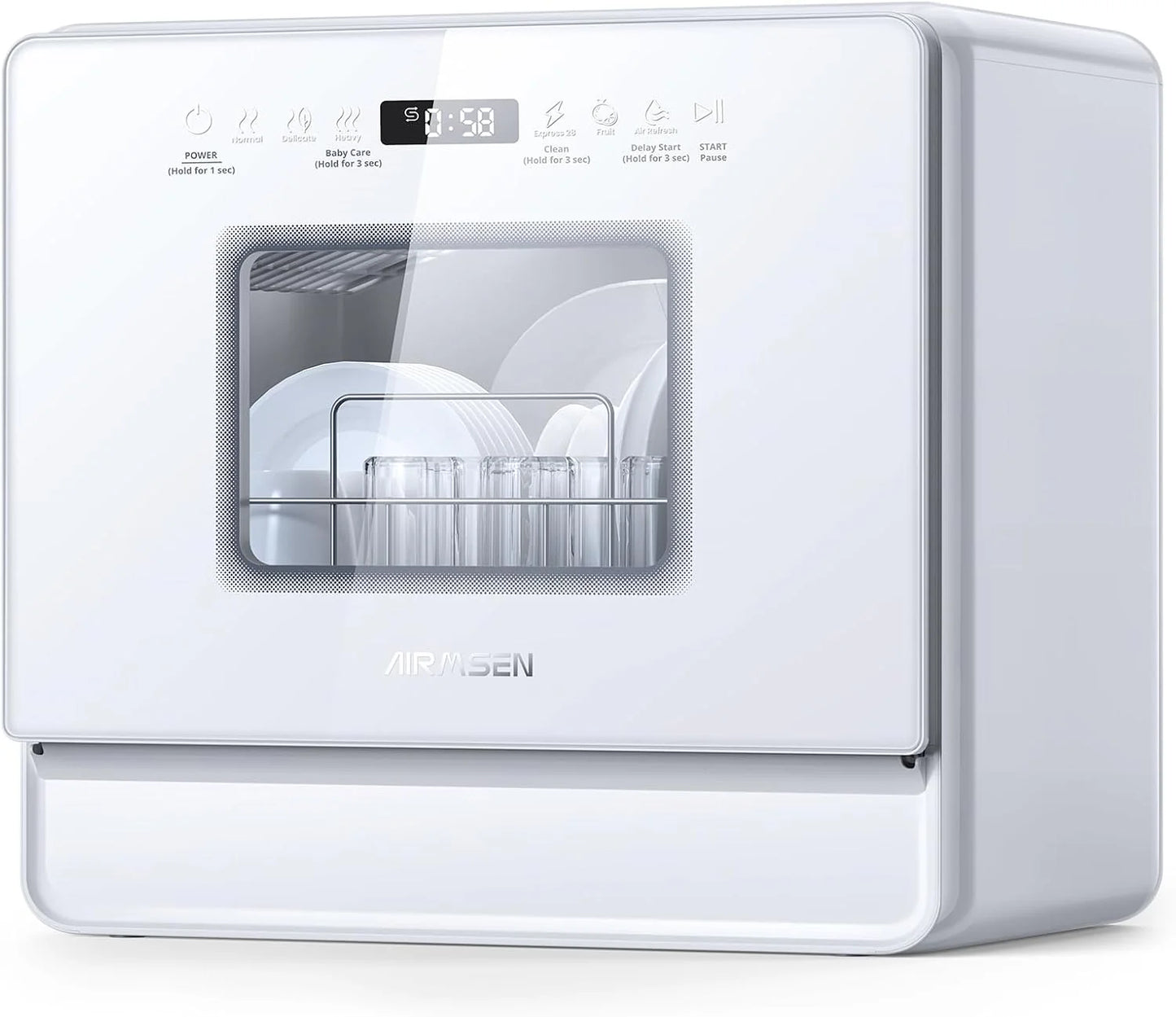 Desktop dishwasher set, double-layer shelf design, portable dishwasher, built-in 5-liter water tank, 3 spray arms, 12-hour delay start, no need to connect power supply, white model