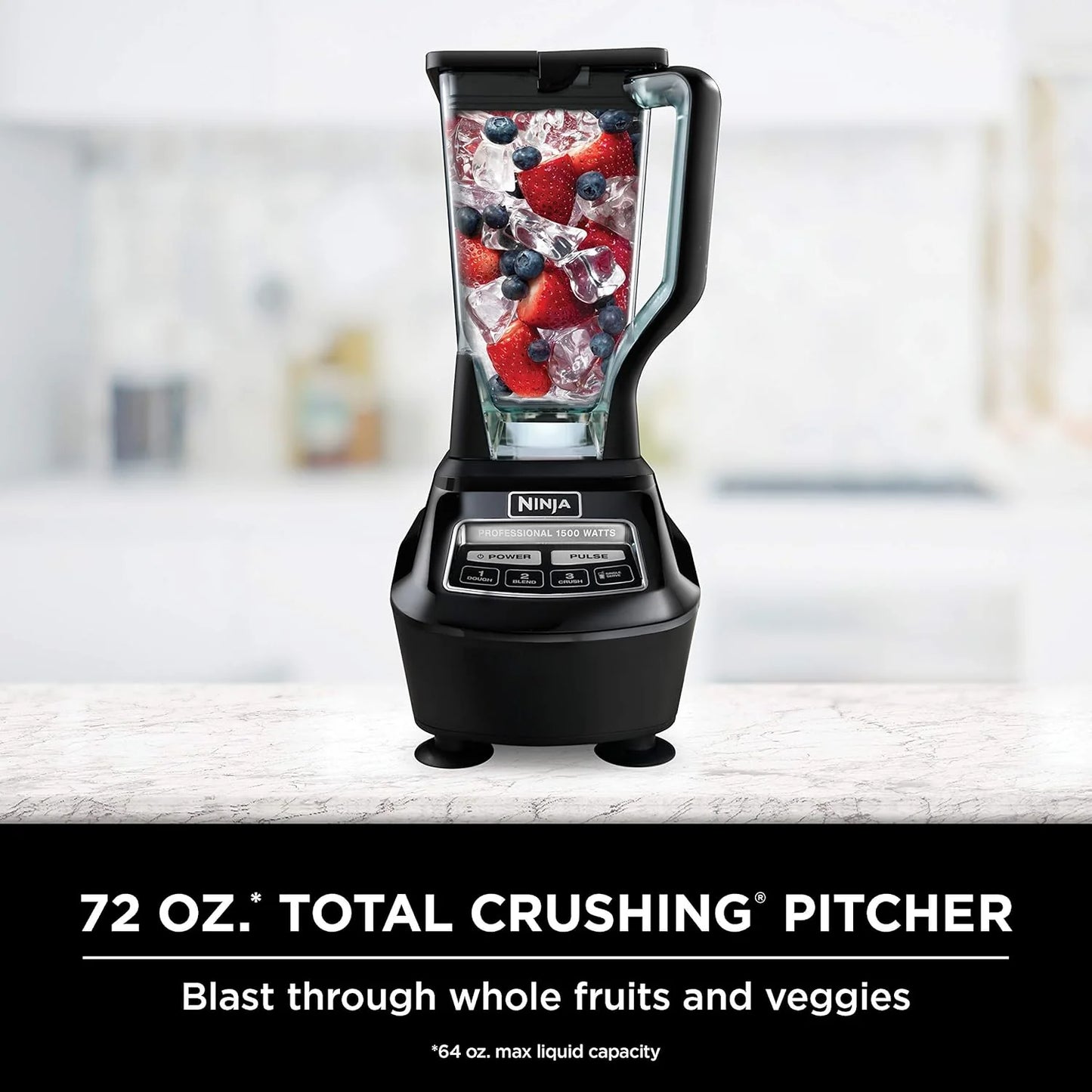 Ninja BL770 Mega Kitchen System, 1500W Blender & Processor, 72oz Pitcher, 64oz Bowl, 16oz To Go Cups, Black