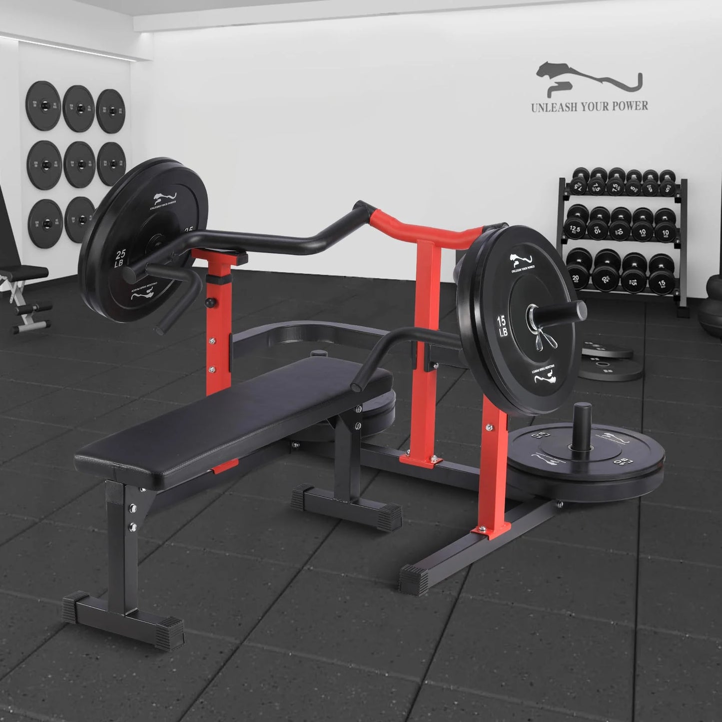 Chest Press Machine, 1050LBS Capacity, Independent Converging Arms, Weight Bench Press with Adjustable Flat Bench for Upper Body Workouts, Red