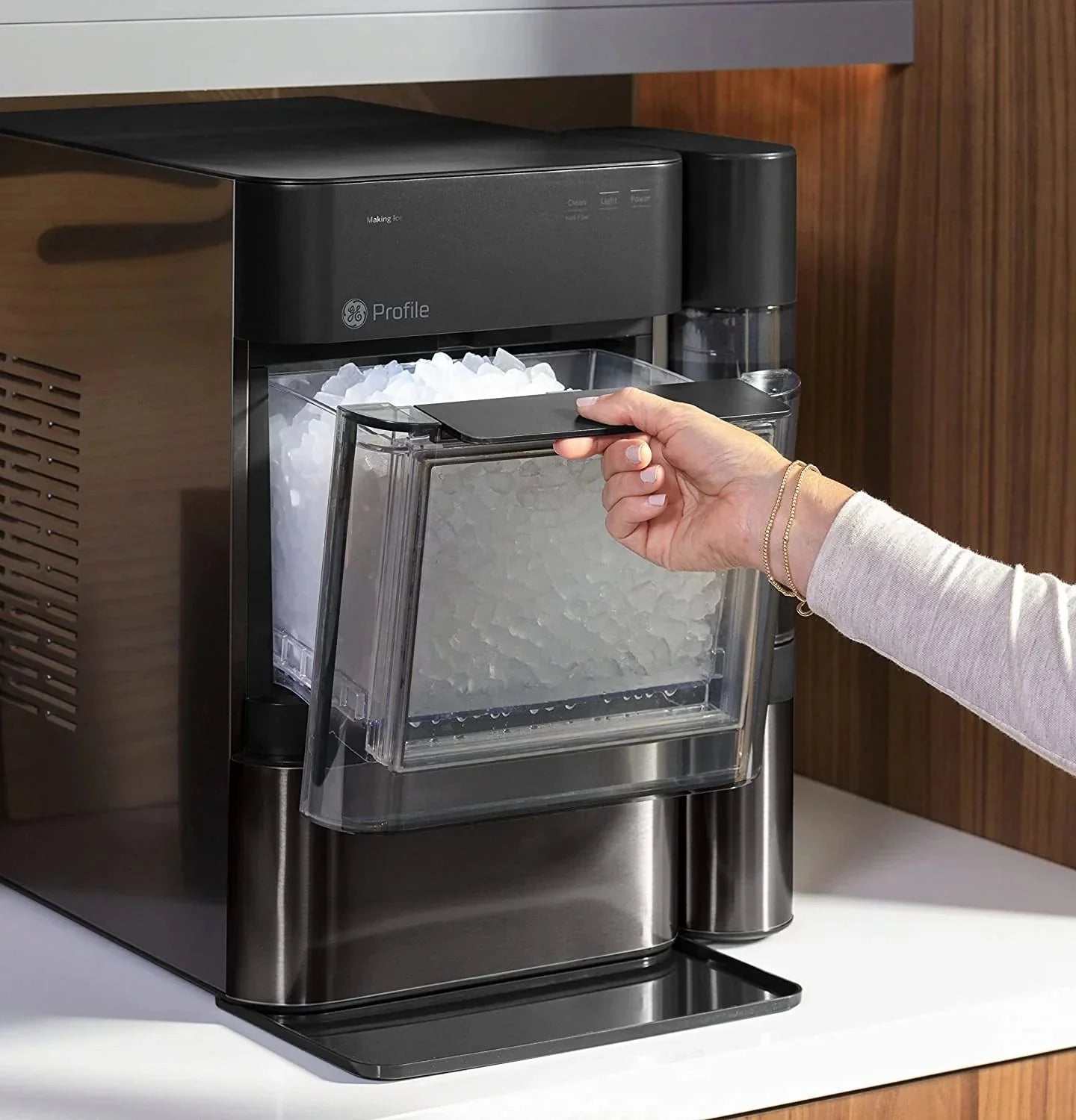 Countertop Nugget Ice Maker | Ice Machine with WiFi Connectivity | Smart Home Kitchen Essentials | Black Stainless