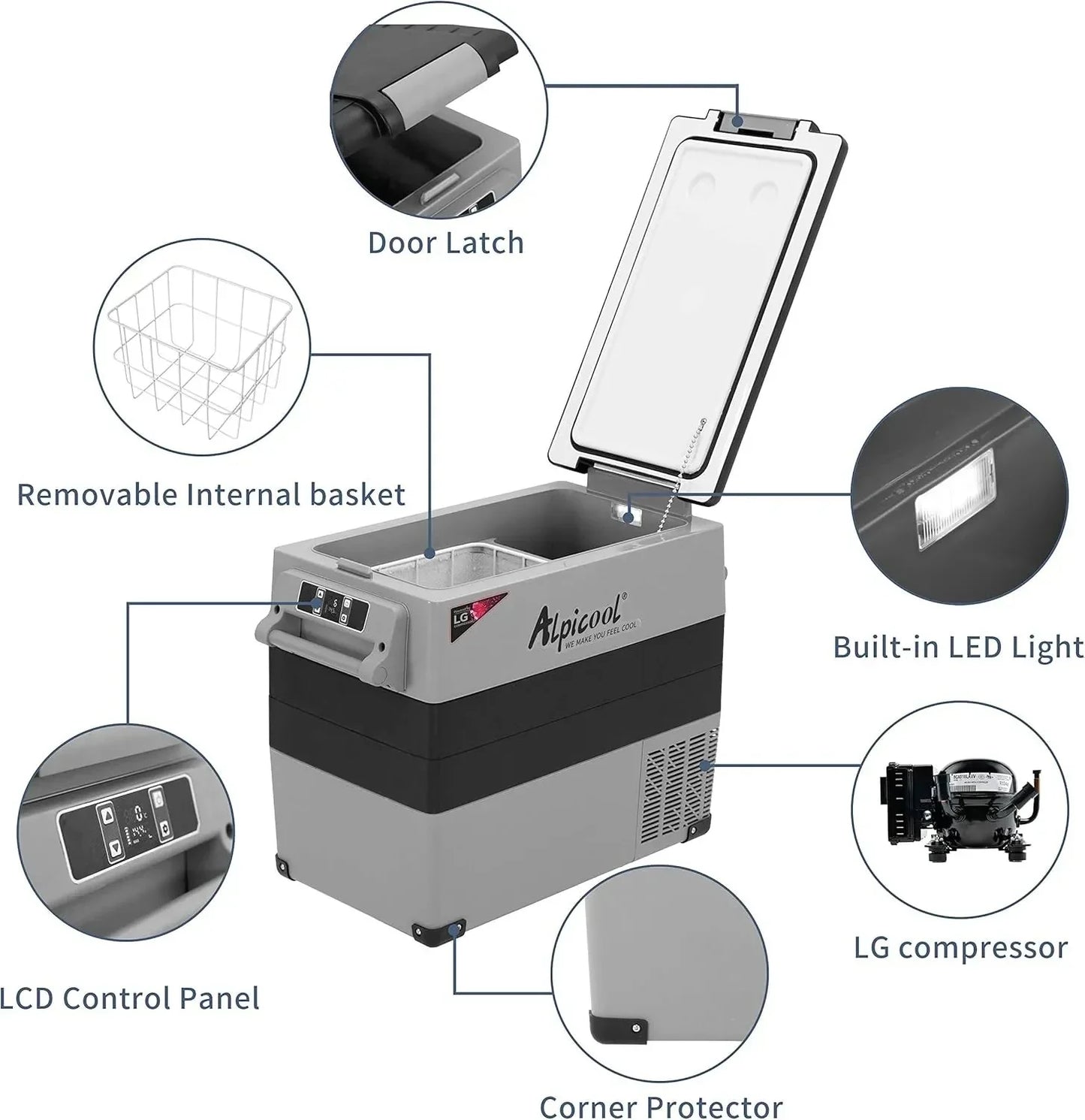 CF45 Portable Refrigerator 12 Volt Car Freezer 42 Quart Mini Fridge Freezer (-4掳C~68掳C) for Truck, RV, Vehicle, Travel, Outdoor -12/24V DC