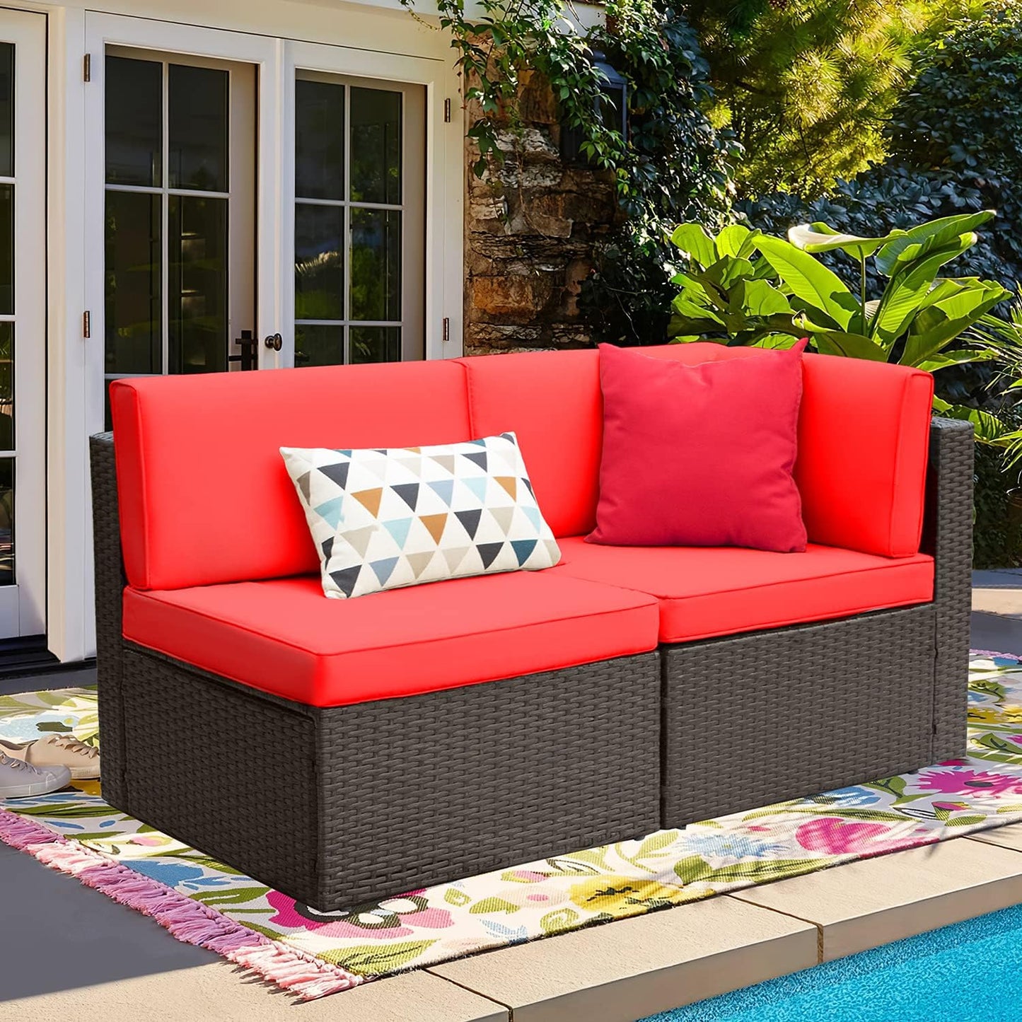 Devoko 5 Pieces Patio Furniture Sets All Weather Outdoor Sectional Patio Sofa Manual Weaving Wicker Rattan Patio Seating Sofas with Cushion and Glass Table(Beige)